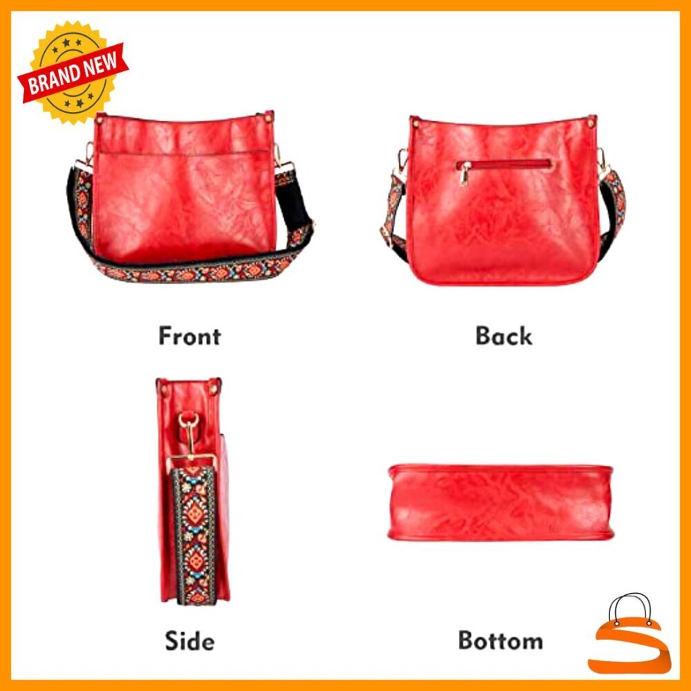 Vegan Leather Crossbody Bag With 2 Guitar Straps, 6 Pockets, Fits Ipad View 4